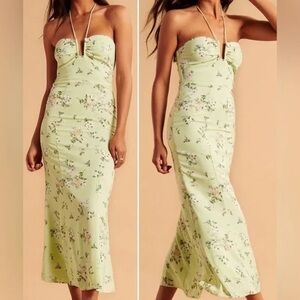 Abercrombie & Fitch Floral Halter Neck‎ Green Midi Dress Small Petite